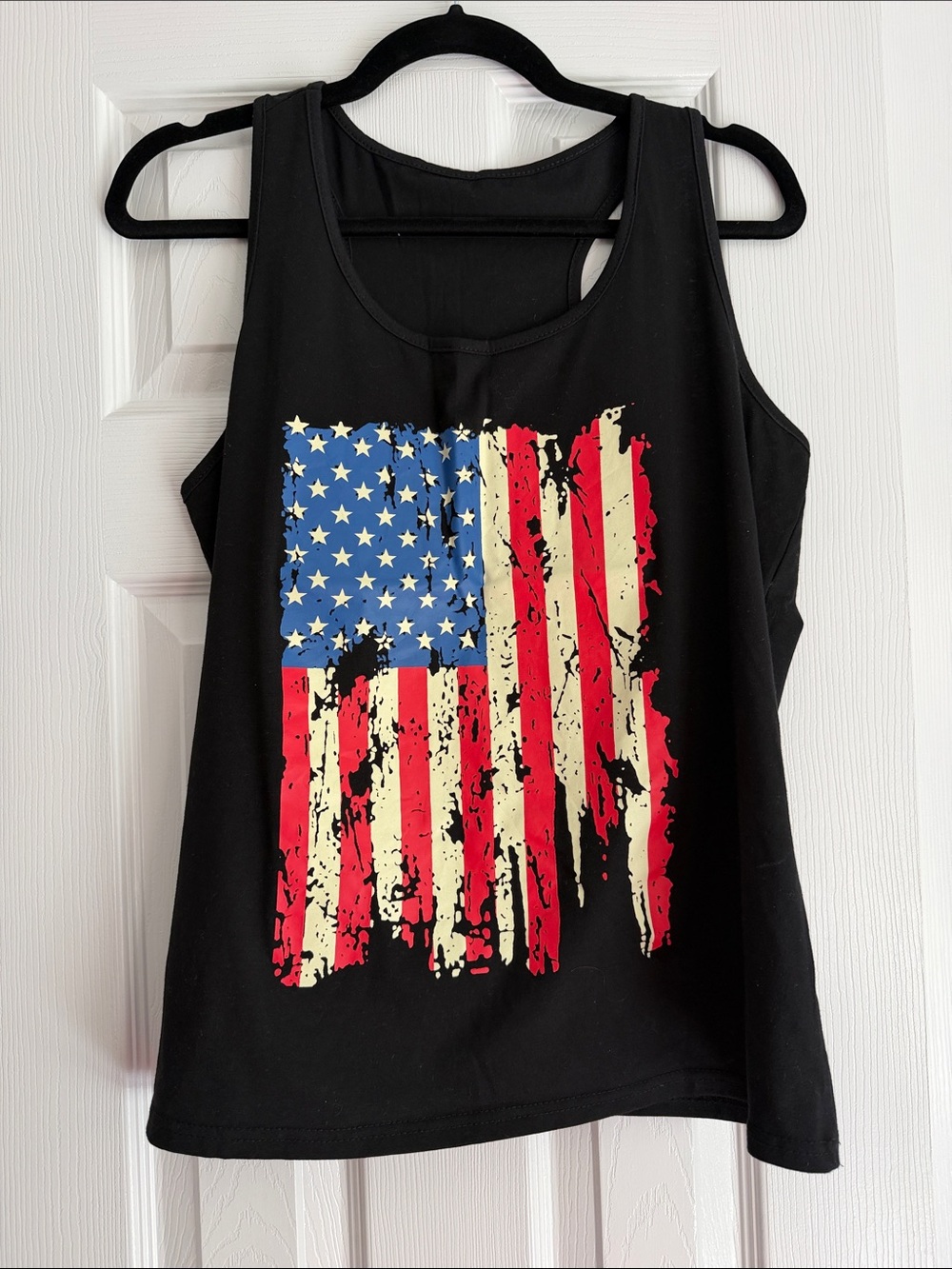 Black Women's Tank Top with Distressed American Flag Print